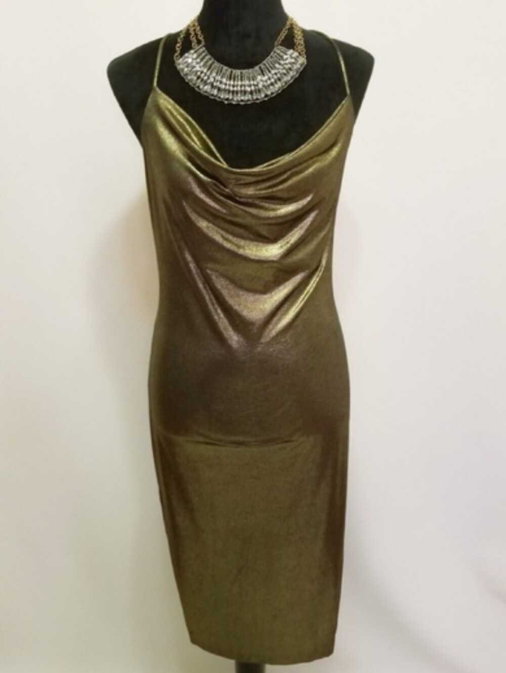 NWT VENUS Gold Drape Detail Metallic Gold Cocktail Evening Dress Sz M - Picture 10 of 11